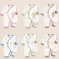 Combinaison Kimono Bébé Unisexe en Coton à Manches Longues avec Imprimé Ours Mignon et Lacets Latéraux, Body Nouveau-né pour la Maison et le Sommeil, Vente en Gros
