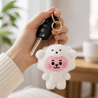 Porte-clés en peluche Zaves Premium, adorable chien blanc moelleux, écologique et durable pour sacs à dos scolaires et clés de voiture