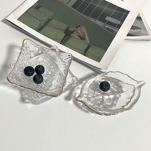 Simple ins <span class=keywords><strong>vent</strong></span> forme de feuille carrée plat de sauce en verre clair ménage assaisonnement soucoupe assiette sauce soja plat bol vaisselle - Product Image 3