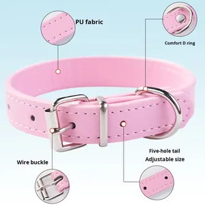 Luxury Adjustable PU Leather Dog Collar with Metal Buckle D Ring Modern Simple Style Training Collar <strong>Belt</strong> for Dogs and <strong>Cats</strong> - Product Image 2