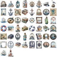 50 pegatinas transparentes impermeables de estilo marítimo retro de dibujos animados para decoración DIY de fundas de teléfono, cuadernos, vasos y equipaje