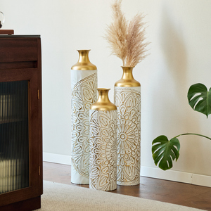 Floor Metal <b>Vase</b> Modern Style Decorative <b>Set</b> White Glazed <b>3</b> Piece Home Decoration Large Droplet Shaped - Product Image 1
