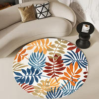 Tapis rond à motif de feuilles de Monstera tropicales vibrantes, lavable en machine, 100% polyester, pour une utilisation en intérieur et en extérieur