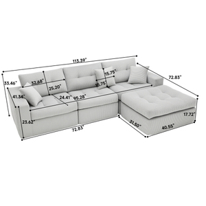 Sofá Cama Esquinero de Corduroy con Compresión, Sofá Seccional en Forma de L con Esponja de Alta Densidad - Product Image 3