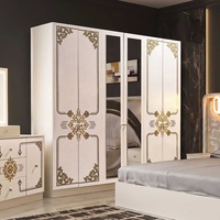 Ensemble de chambre à coucher complet moderne de luxe en or blanc, tête de lit LED haute brillance, lit king size, cadre en bois, ensemble de meubles pour chambre principale