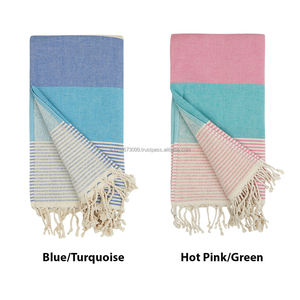 Serviette turque à dos éponge Peshtemal Fouta vente en gros Pestemal doux OEM personnalisé 100 coton à rayures épaisses bain plage La Havane - Product Image 6