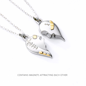 कस्टम चुंबकीय आकर्षण दो सेट हार काले + सफेद युगल Splicing प्यार सबसे अच्छा दोस्त हार दिल टूट हार - Product Image 6