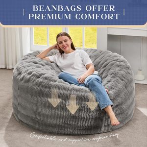 Hobestluk 5ft khổng lồ Fluffy gợn Bìa tú<span class=keywords><strong>i</strong></span> Đậu sofa 50 "x 50" x 24 "thiết kế hiện đạ<span class=keywords><strong>i</strong></span> dành cho ngườ<span class=keywords><strong>i</strong></span> lớn màu xám vả<span class=keywords><strong>i</strong></span> đậu Tú<span class=keywords><strong>i</strong></span> ghế phụ - Product Image 6