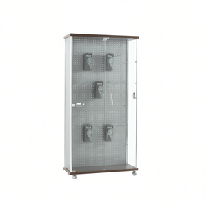 Aluminium <b>Framed</b> Showcase 95x39x185cm Tempered Glass Hinged Lockable Doors Metal Perforated Back Light <b>Grey</b> - Product Image 2