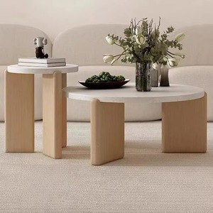 Cream-colored coffee <b>table</b>, suitable for <b>small</b> apartments, minimalist modern style, Instagram-worthy <b>round</b> coffee <b>table</b> set. - Product Image 1