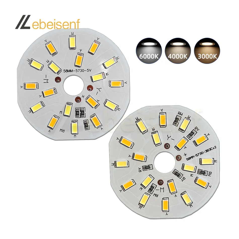 Pcb Ronde Led Dual Color Lichtbron Board Dc 5V 12V 6W Wit/Warm Laagspanning Smd5730 Leds Lamp Kraal Aluminium Plaat Dia 58Mm