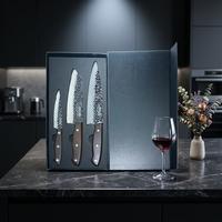 Nouvelle conception, vente en gros, ensemble de 4 couteaux de chef japonais forgés Santoku et à éplucher avec manche en bois de wengé pour la cuisine