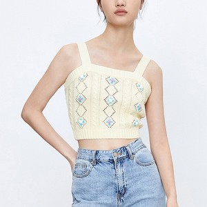 2024 femmes été tricoté <span class=keywords><strong>gilet</strong></span> Cool mode <span class=keywords><strong>sans</strong></span> manches pull brodé fleur conception personnalisable - Product Image 5