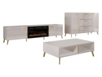 OEM Maßgefertigtes Modulares FSC-Zertifiziertes Modernes Minimalistisches Hochglanz Weiß/Kundenspezifische Farbe Holz-Wohnzimmermöbel-Set Elektrischer Fernseher