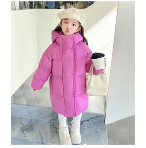 Winter Kids Coat Solid Color Children's Middle Long Coat For Girls Leisure Sports Fashion Cotton Padded Clothes Baby Down Jacket