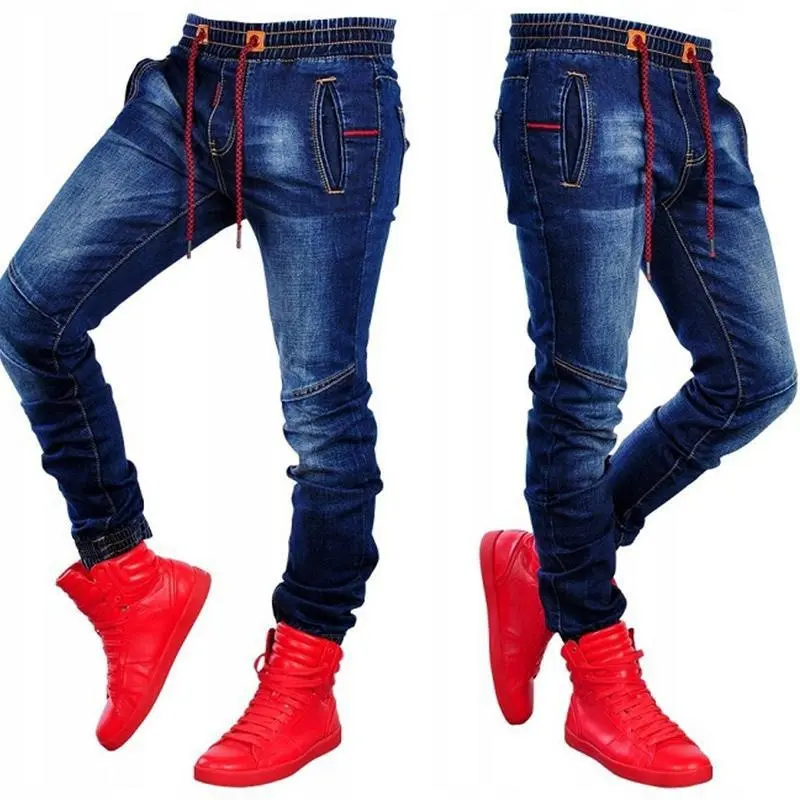 Factory price High street Dark blue Men's skinny stretch jeans elastic waist trousers for men