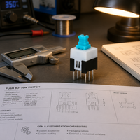 Interrupteur à bouton-poussoir en plastique KAN-W7 à verrouillage, 0,3A 50VDC SPST, 6 broches, montage sur circuit imprimé plat, IP40, pour l'électronique grand public et l'équipement audio