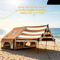 Tente de glamping gonflable en toile de coton avec auvent avant, colonne d'air de 17 cm, tente de camping de luxe pour la famille et les centres de villégiature