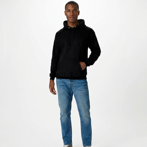 Sweat-shirt à capuche noir pour homme, coupe classique, 100% coton, tissu molletonné français, couleur unie, poche avant, design éco-responsable - Product Image 1