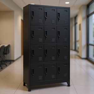 Armoire de rangement en acier noir à 4 niveaux avec serrures pour bureau et garage - Product Image 2