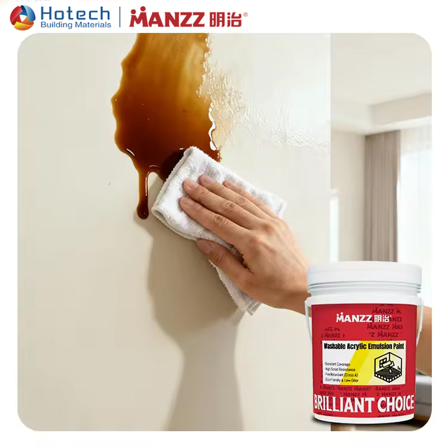 MANZZ Waterproof Interior Acrylic Emulsion Paint Washable Low Odor Easy Clean Latex Wall Paint Coating Brush Application