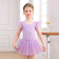 Vestido de Ballet Tutú para Niñas con Mangas con Volantes, Lazo de Pedrería en la Espalda, Tul Brillante para Entrenamiento de Danza y Actuaciones en Escenario