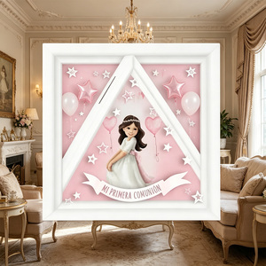 Hucha Triangular de Plástico Blanco para Niña, con Diseño de Comunión y Estampado de 4 Colores, 19.8x19.8x5cm, 2 Piezas por Bolsa, para Edades de 8 a 13 Años - Product Image 5