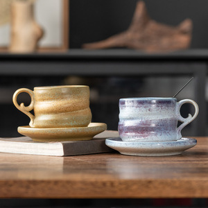 Thanh Lịch hình học rắn không thường xuyên sáng tạo cốc cà phê nhiều màu phản ứng gốm màu xanh hồng nâu nước không có tay cầm - Product Image 2