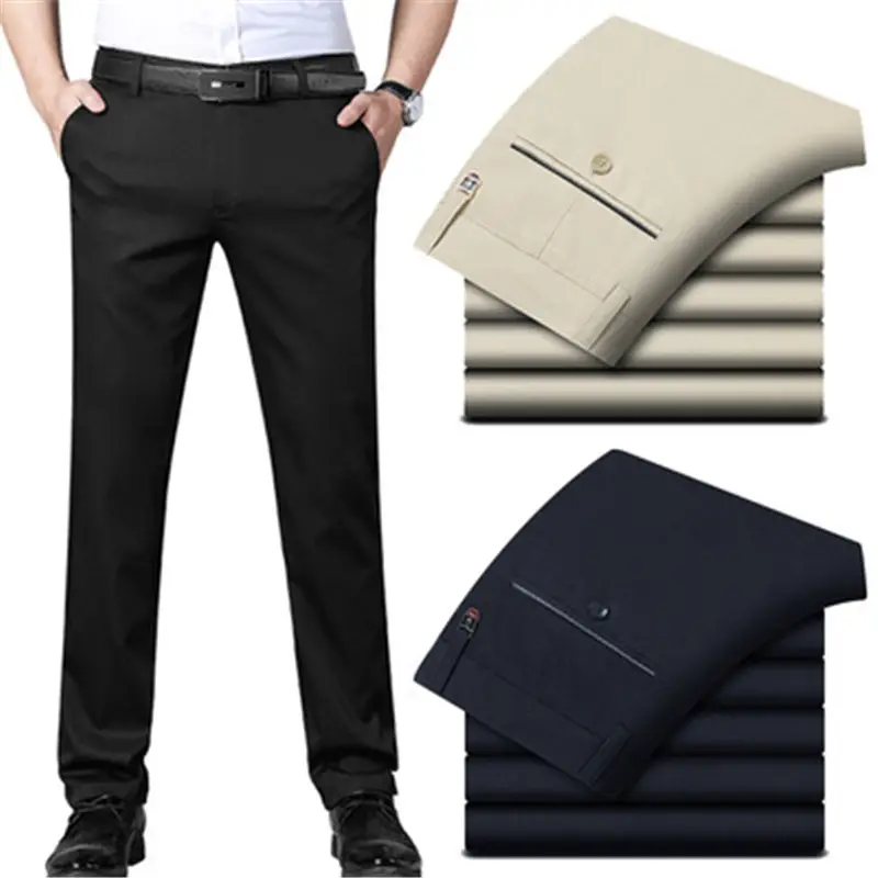 Men's trousers Spring/summer thin iron straight tube formal business casual men's trousers Large size high waist black suit pant