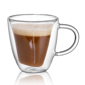 Tazas de café con aislamiento de doble pared con asa, juego ecológico de <span class=keywords><strong>capuchino</strong></span> y tazas de té Espresso de vidrio transparente - Product Image 4