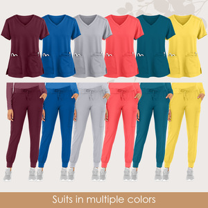 Women's Medical Scrub Suit Set V-Neck Short Sleeve Moisture Wicking Wine Red Royal Blue Gray Watermelon Red Sea Blue Yellow S - Product Image 4