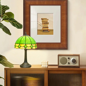 Lampu Meja Kaca Patri Modern 12x19" Hijau Lampu Dekoratif Lampu Baca Samping Tempat Tidur untuk Ruang Tamu Kamar Tidur Kantor Lampu Belajar - Product Image 2
