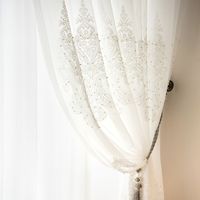 Voilages transparents brodés de style européen glamour, rideaux en gaze à crochets pour la maison