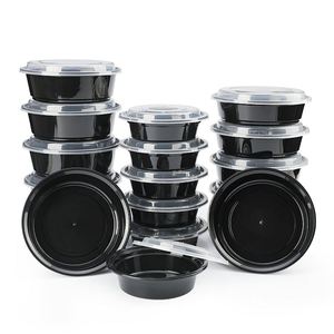 Boîte à lunch en plastique pour la préparation des aliments, bol rond à emporter, vaisselle jetable, récipient alimentaire noir avec couvercle transparent - Product Image 1