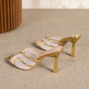 <span class=keywords><strong>Sandali</strong></span> da Donna con <span class=keywords><strong>Tacco</strong></span> a Spillo in Tessuto a Rete con Finiture Dorate, Punta Affusolata, Sexy, Slip-on, Tendenza Moda Estiva - Product Image 6
