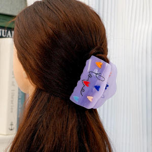Yiyi ที่หนีบผมสำหรับแกะสลักสไตล์เกาหลีรูปหัวใจสีม่วงน่ารักกิ๊บติดผมอะซิเตทโลโก้ส่วนตัวแบบเรียบง่ายขายส่ง - Product Image 6