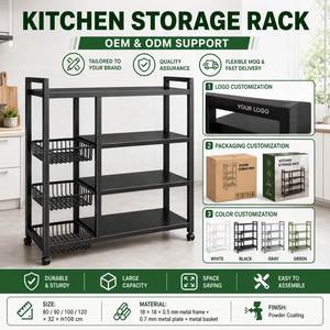 Standing Type Kitchen <b>Storage</b> Rack Organizer with 4 Layers Metal Shelf 3 <b>Baskets</b> <b>for</b> Home Use Wholesale Supplier - Product Image 5