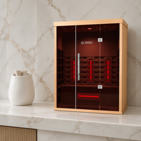 Sauna infrarouge compact pour une personne Qizhou Home Spa, avec thérapie par lumière rouge, en bois de pruche canadien.