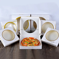 Boîte à pizza de luxe avec logo personnalisé, élégante, écologique, jetable, carrée, transparente, avec couvercle pliable à double aile intégrée.