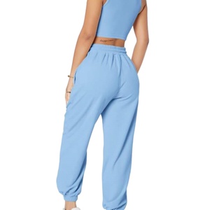 Women's Casual <b>One</b> Set Cropped Short Sleeveless Tank <b>Top</b> and Jogger Pants 2-Piece Workout Outfit - Product Image 2
