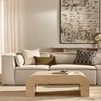Nouvelle table basse en travertin cintrée au design élégant, table centrale en marbre beige épais et arrondi, table basse élégante en travertin romain