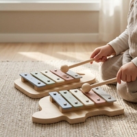 Xylophone en bois en forme d'éléphant, instrument de musique pour enfants, clavier avec mallettes, couleurs pastel