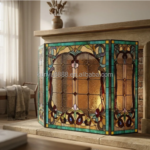 Fournisseur direct d'usine : Paravent de cheminée victorien pliable en verre teinté pour église, 3 pièces, taille 110*70CM - Product Image 4