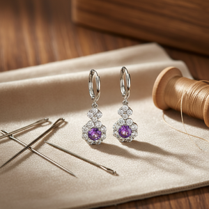 Boucles d'oreilles pendantes en argent sterling S925 avec améthyste naturelle, motif floral, pierre précieuse violette, cadeau de bijoux pierre de naissance de février - Product Image 2