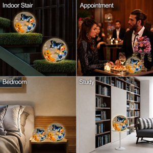 <span class=keywords><strong>Lampe</strong></span> <span class=keywords><strong>solaire</strong></span> LED décorative en forme de sphère, peinte à la main, motif papillon et fleur, pour jardin, table, patio, cour, allée, décoration artistique - Product Image 2