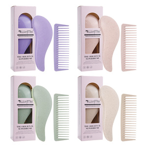 Peigne démêlant en paille de blé, à dents larges, pour massage du cuir chevelu, pour cheveux secs et mouillés, grande taille, violet - Product Image 5