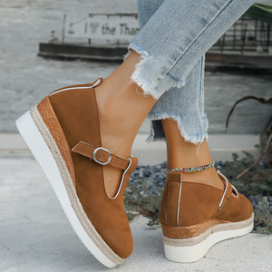 Chaussures compensées européennes et américaines en daim tressé à semelle épaisse pour femme, taille 44, collection automne - Product Image 4