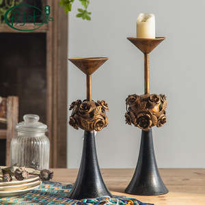 European Retro Wrought Iron <b>Candlestick</b> Holder With Rose Design For Home Wedding Decoration 2055 <b>Large</b> 2056 Small - Product Image 1
