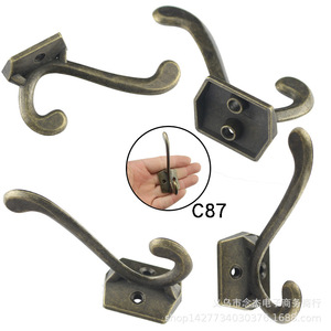 Gancho de pared de aleación de zinc C85 con acabado en bronce antiguo, doble gancho para uso en puerta o pared. - Product Image 4
