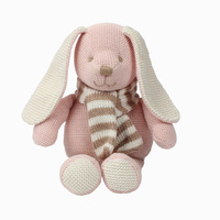 Peluche Lapin Personnalisée en Polyester Tricoté avec Rembourrage en Coton PP, Oreilles Longues Douces et Écharpe Rayée - Jouet de Confort pour Bébé OEM/ODM